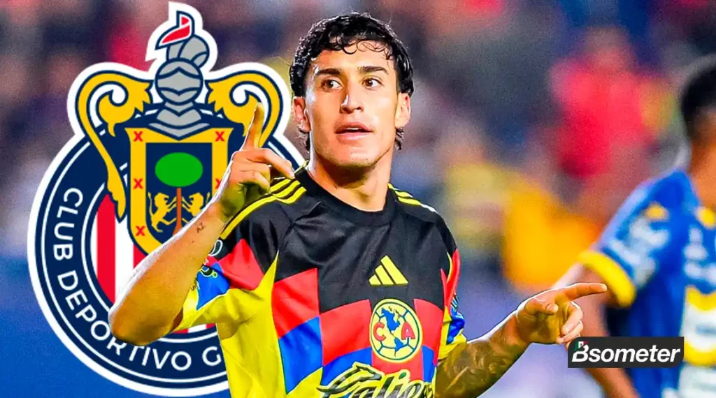 Alejandro Zendejas con el uniforme del Club América celebrando un gol