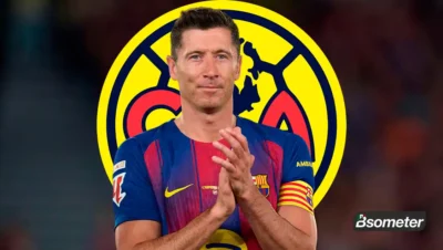 Robert Lewandowski durante un partido con Barcelona antes de ser vinculado como posible fichaje del Club América