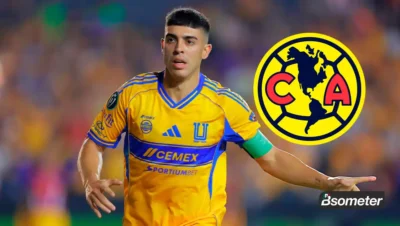 Juan Brunetta jugador de Tigres UANL festejando gol